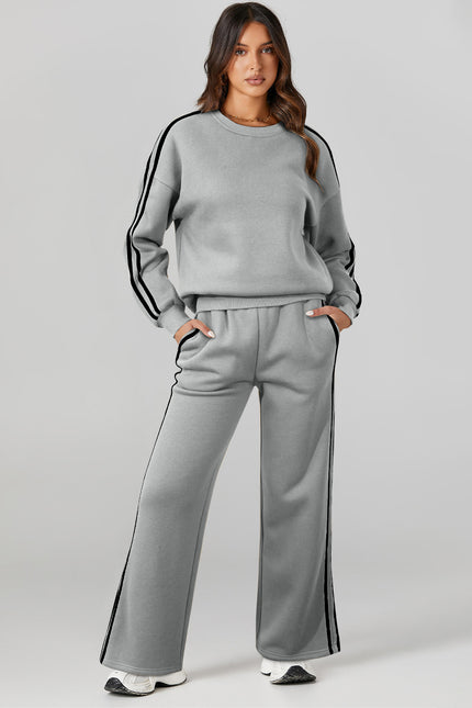 Round Neck Long Sleeve Top and Pants Active Set - LACEDUPED