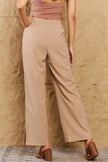 HYFVE Pretty Pleased High Waist Pintuck Straight Leg Pants in Camel - LACEDUPED