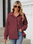 Button Up Dropped Shoulder Long Sleeve Outerwear - LACEDUPED