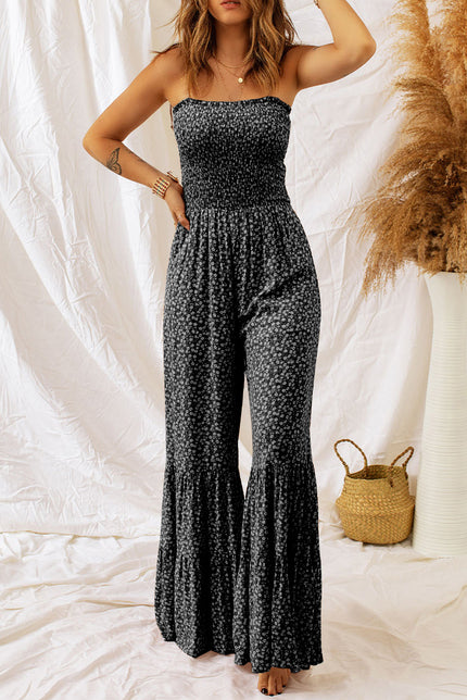 Floral Spaghetti Strap Wide Leg Jumpsuit - LACEDUPED