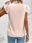 Ruffled V-Neck Cap Sleeve Blouse - LACEDUPED