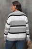 Plus Size Striped V-Neck Dropped Shoulder Sweater