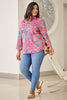 Plus Size Printed Notched Long Sleeve Blouse