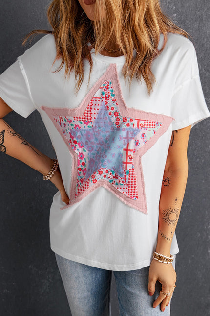 Star Round Neck Short Sleeve T-Shirt - LACEDUPED