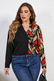 Honey Melo Apparel Plus Size Contrast Color Notched Neck Shirt