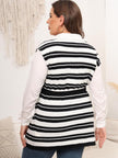 Plus Size Striped Colared Neck Tied Front Sweater Vest