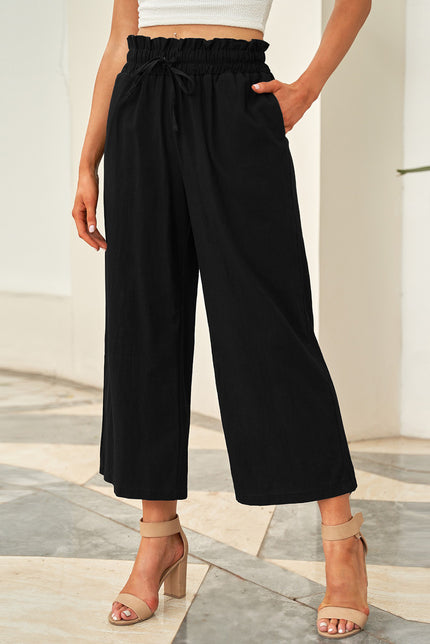 Drawstring Paperbag Waist Wide Leg Pants - LACEDUPED