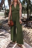 V-Neck Sleeveless Wide Leg Jumpsuit - LACEDUPED