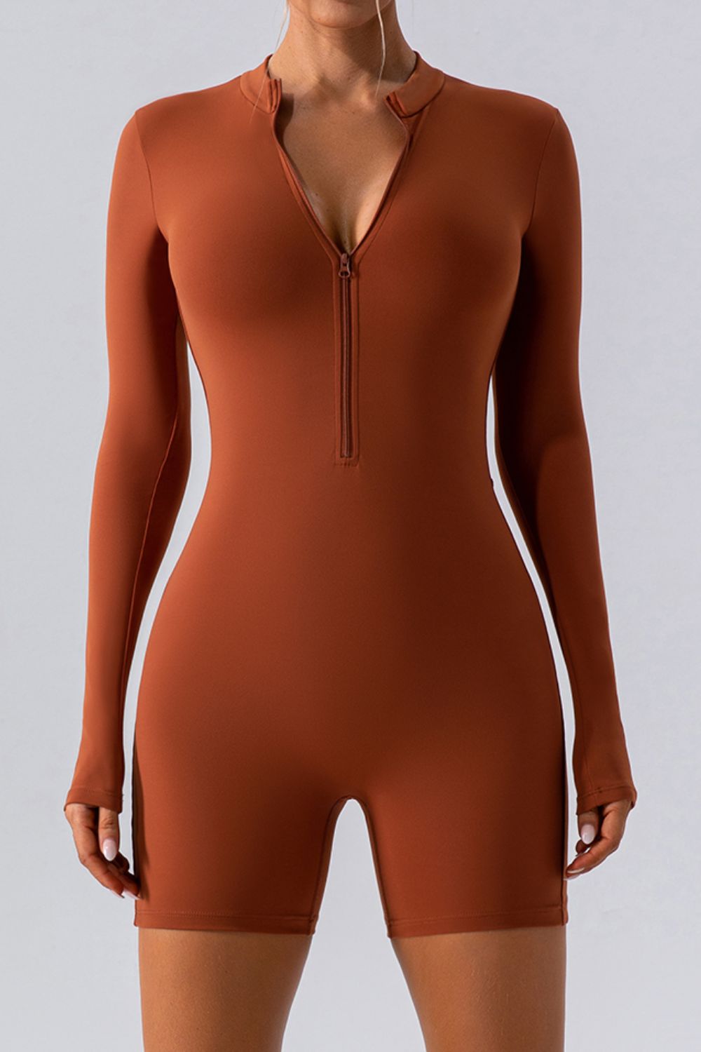 Half Zip Long Sleeve Active Romper - LACEDUPED