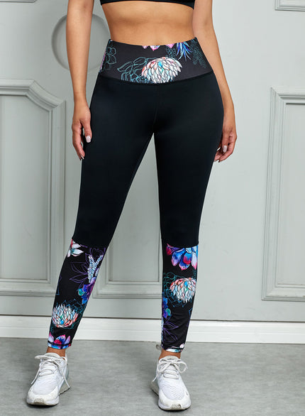 Printed Wide Waistband Active Leggings - LACEDUPED