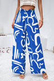 Smocked Printed Wide Leg Pants with Pockets - LACEDUPED