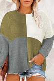 Plus Size Color Block Round Neck Sweater