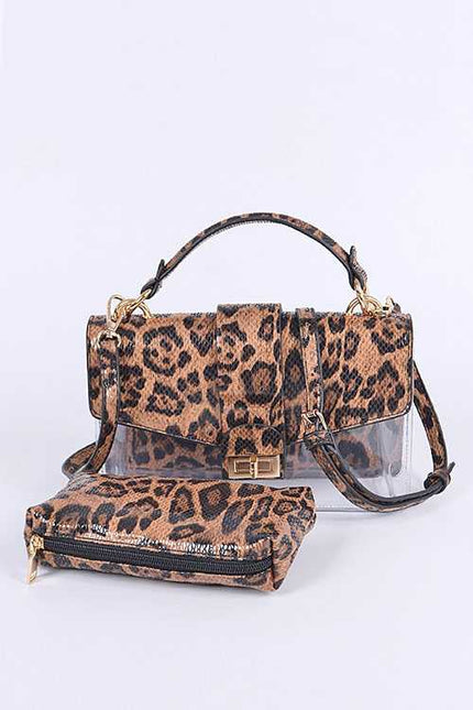 2 In 1 Leopard Printed Clear Bag 