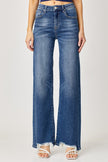 Risen Full Size High Rise Frayed Hem Wide Leg Jeans - LACEDUPED