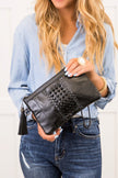 Studded Black Wristlet Clutch Handbag