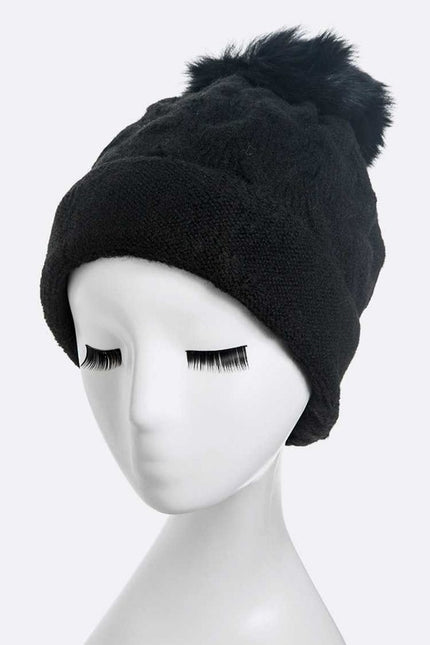 Wool Blend Fur Pom Slouchy Beanie