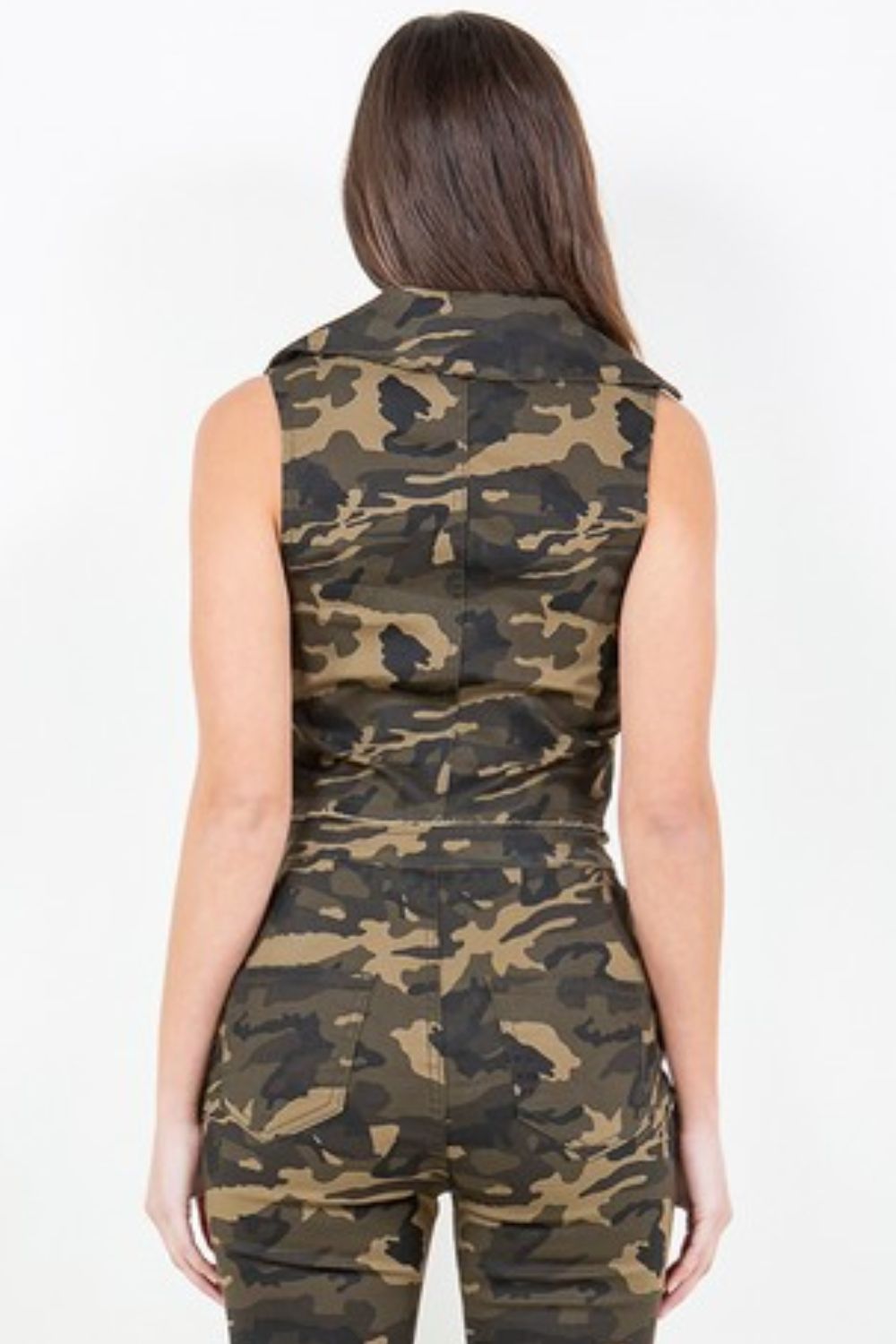 American Bazi Zip Up Camo Crop Denim Vest - LACEDUPED