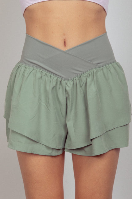 VERY J V-Shaped High Waist Layered Active Shorts - LACEDUPED