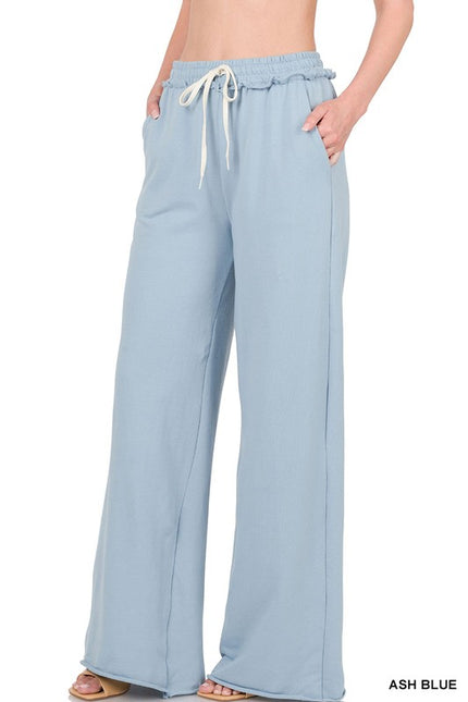 French Terry Drawstring Waist Raw Edge Hem Pants