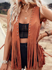 Fringe Studded Open Front Vest Coat - LACEDUPED