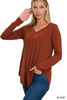 Long Sleeve V-Neck Round Hem Top