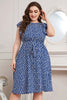 Honey Plus Size Round Neck Tie Waist Dress