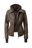 Women's Hood PU Leather Jacket