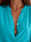 Half Button Notched Half Sleeve Blouse - LACEDUPED