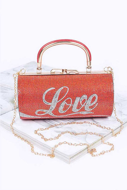 LOVE Rhinestone Convertible Box Clutch