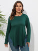 Plus Size Round Neck Long Sleeve Slit T-Shirt