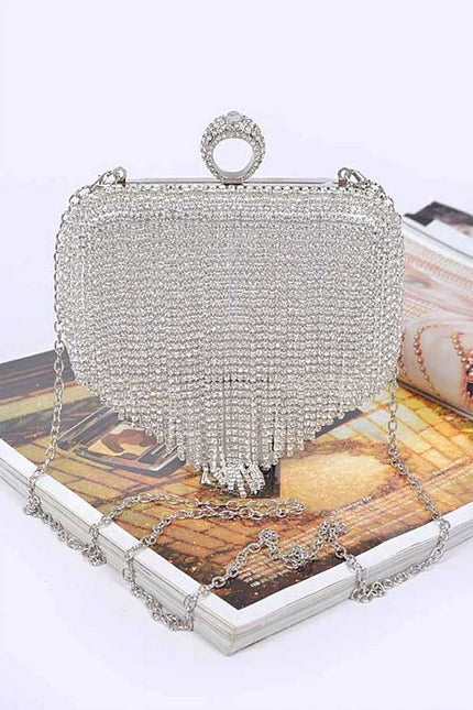 Fringe Rhinestone Convertible Clutch Bag