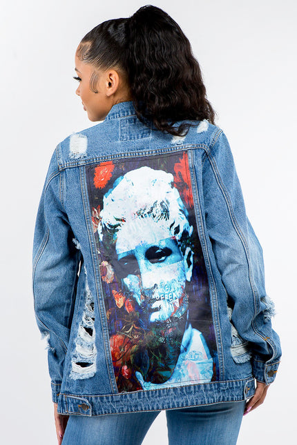 American Bazi Full Size Button Up Distressed Denim Jacket - LACEDUPED