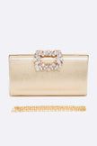 Crystal Buckle Metallic Box Clutch