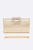 Crystal Buckle Metallic Box Clutch