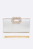 Crystal Buckle Metallic Box Clutch