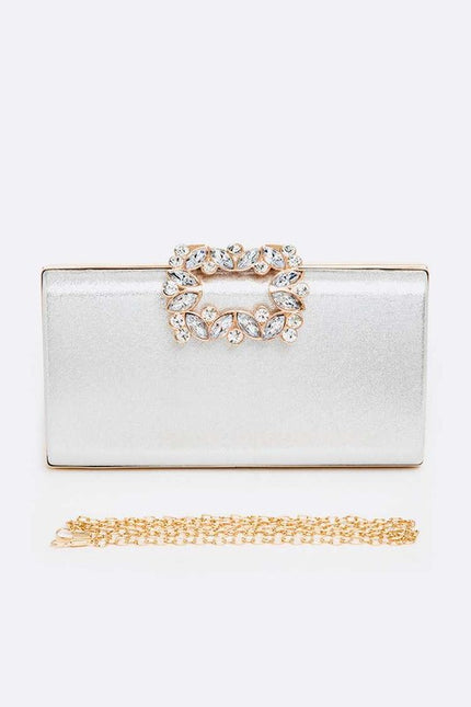 Crystal Buckle Metallic Box Clutch