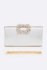 Crystal Buckle Metallic Box Clutch