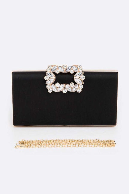 Crystal Buckle Metallic Box Clutch