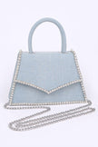 Rhinestone Accent Denim Top Handle Clutch Bag