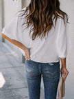 Full Size Cowl Neck Three-Quarter Sleeve Blouse - LACEDUPED