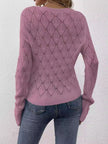 Openwork V-Neck Long Sleeve Sweater - LACEDUPED