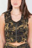 American Bazi Zip Up Camo Crop Denim Vest - LACEDUPED