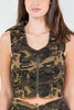 American Bazi Zip Up Camo Crop Denim Vest - LACEDUPED