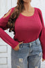 Plus Size Cold Shoulder Round Neck Sweater