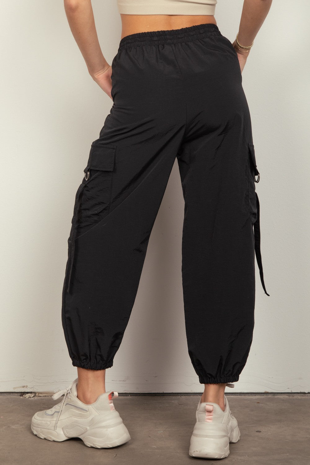 VERY J Elastic Waist Woven Cargo Pants - LACEDUPED