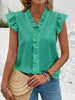 Ruffled V-Neck Cap Sleeve Blouse - LACEDUPED