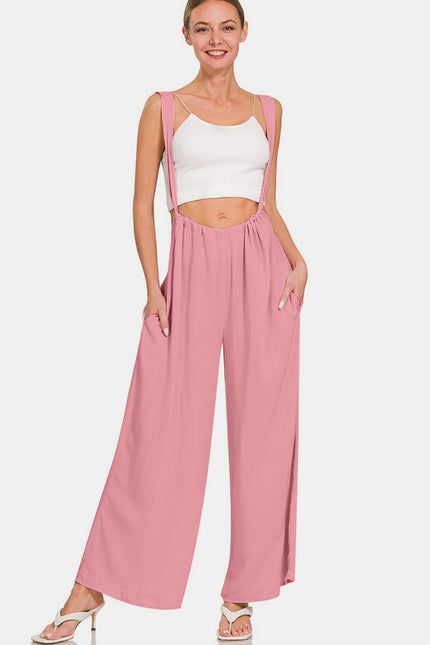 Zenana Pocketed Wide Strap Wide Leg Overalls - LACEDUPED