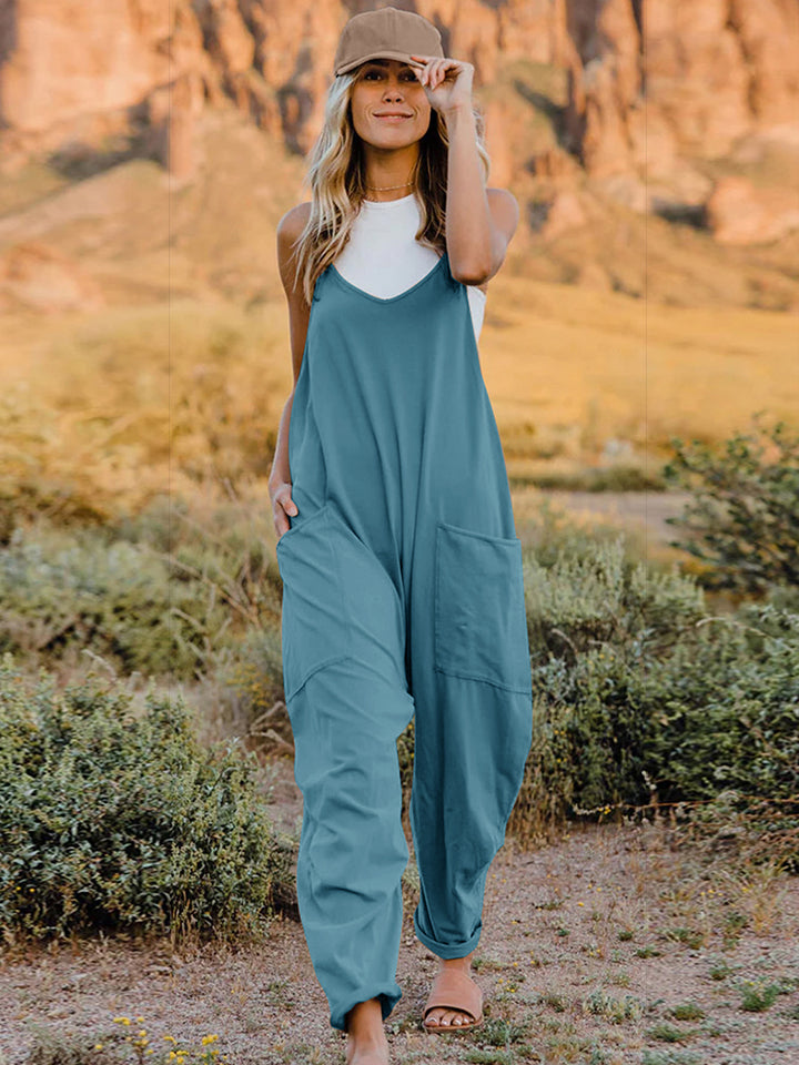 Double Take Full Size V-Neck Sleeveless Jumpsuit with Pockets - LACEDUPED