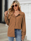 Button Up Dropped Shoulder Long Sleeve Outerwear - LACEDUPED