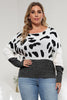 Plus Size Leopard Round Neck Long Sleeve Sweater